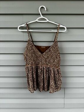 Old Navy Brown Printed Smocked Peplum Babydoll Cami Top